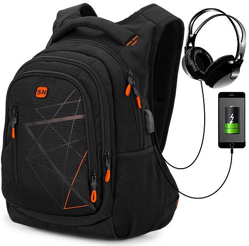 Ортопедичний рюкзак підлітковий чорний з usb портом для хлопців Winner / SkyName для старшокласників (90-139 О)